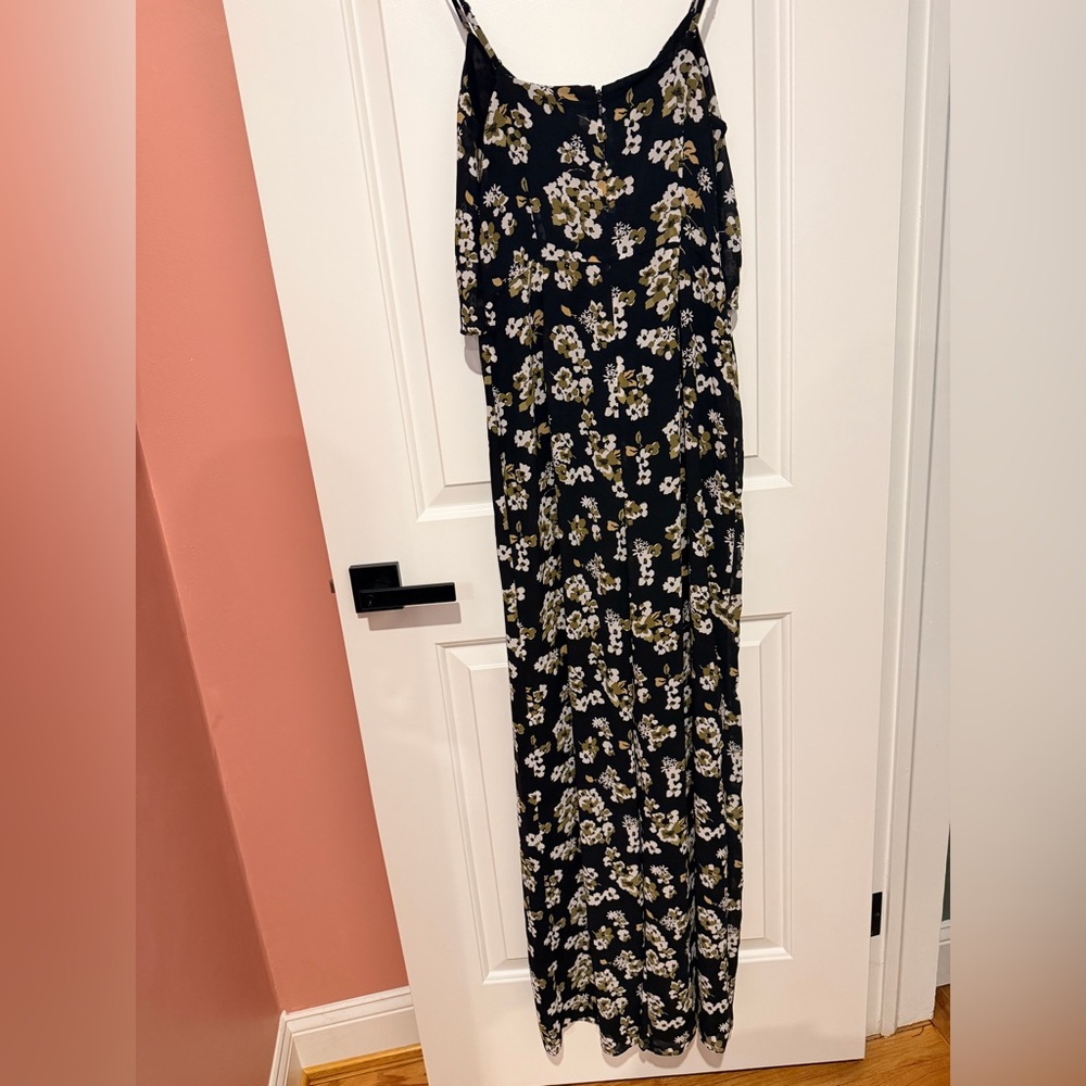 Black Floral Jumpsuit with Olive and White Blossoms